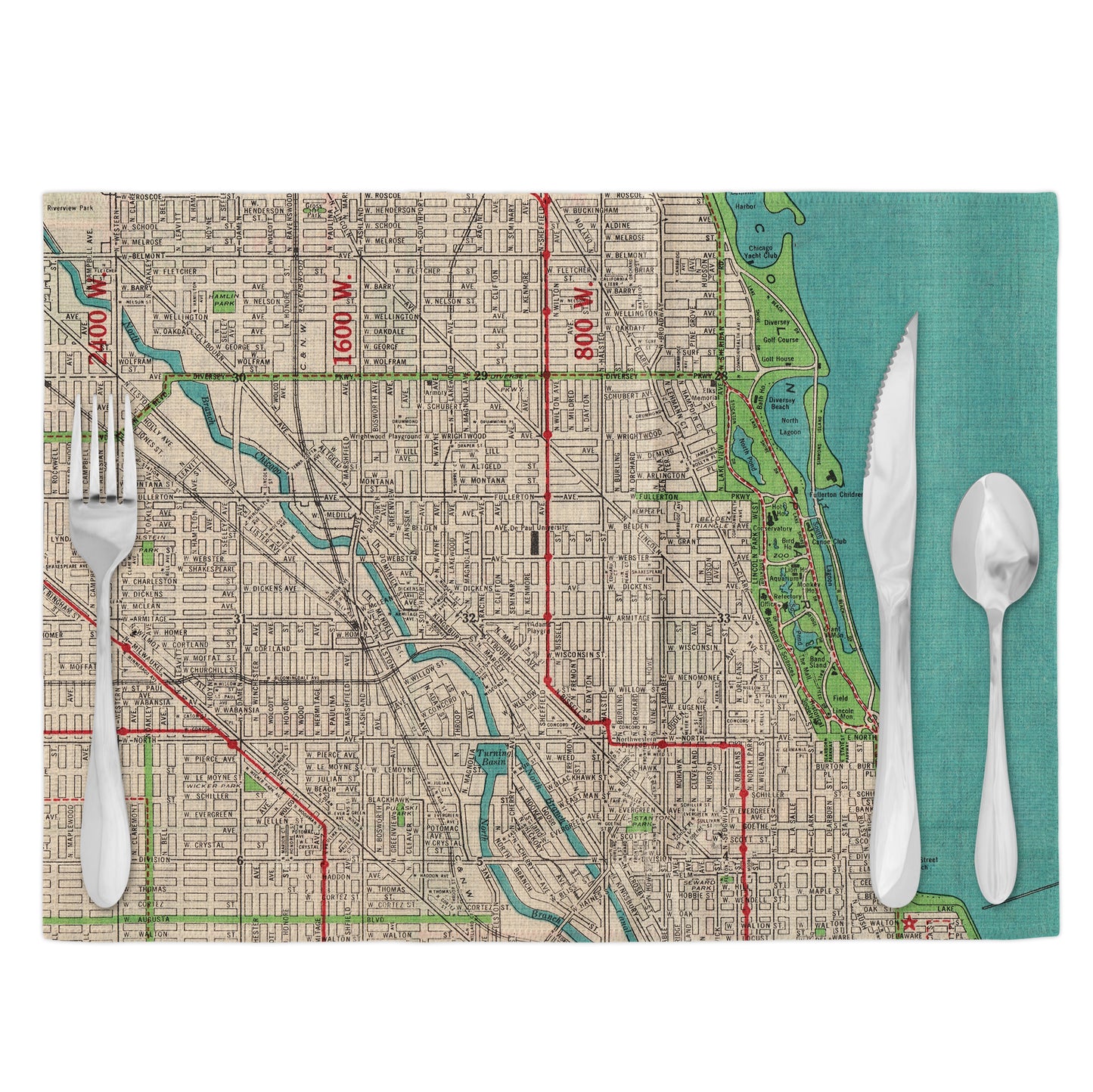 Lincoln Park, Chicago Vintage Map Placemats Set of 4