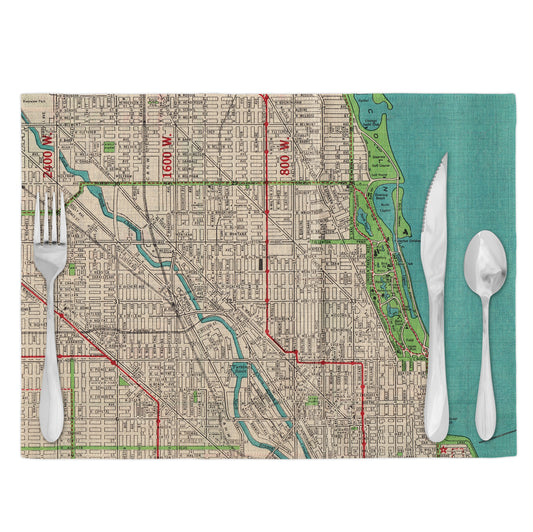 Lincoln Park, Chicago Vintage Map Placemats Set of 4