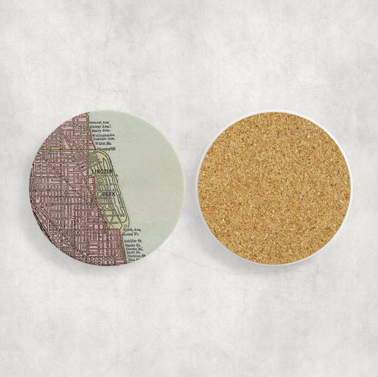 Lincoln Park Chicago Map Coasters | Set of 4 Vintage Lincoln Park Chicago Drink Coasters | Travel-Inspired Home Decor