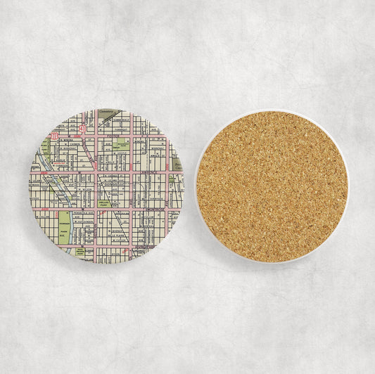 Lincoln Square Chicago Map Coasters | Set of 4 Vintage Lincoln Square Chicago Drink Coasters | Travel-Inspired Home Decor