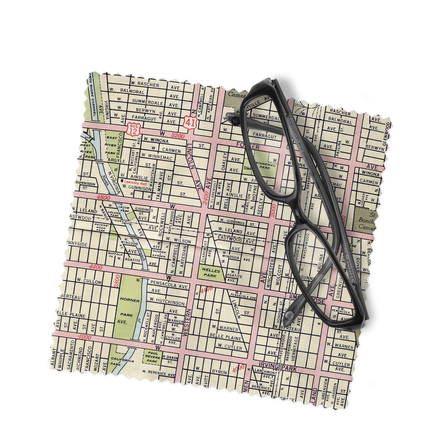 Lincoln Square Chicago Map Lens Cloth | Lincoln Square Microfiber Glasses Cleaner | Travel Gift