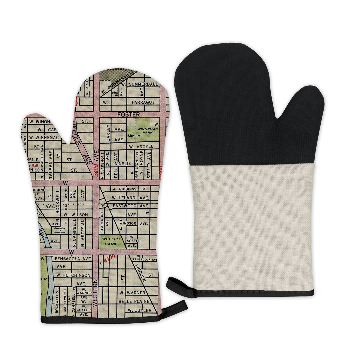 Lincoln Square, Chicago Map Oven Mitt | Vintage-Inspired Kitchen Gift