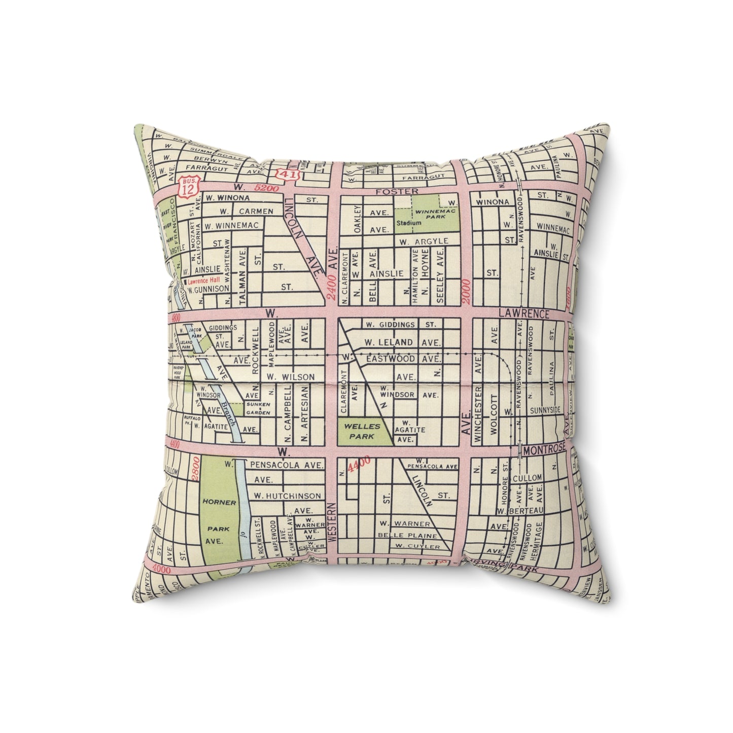 Lincoln Square Chicago vintage map pillow