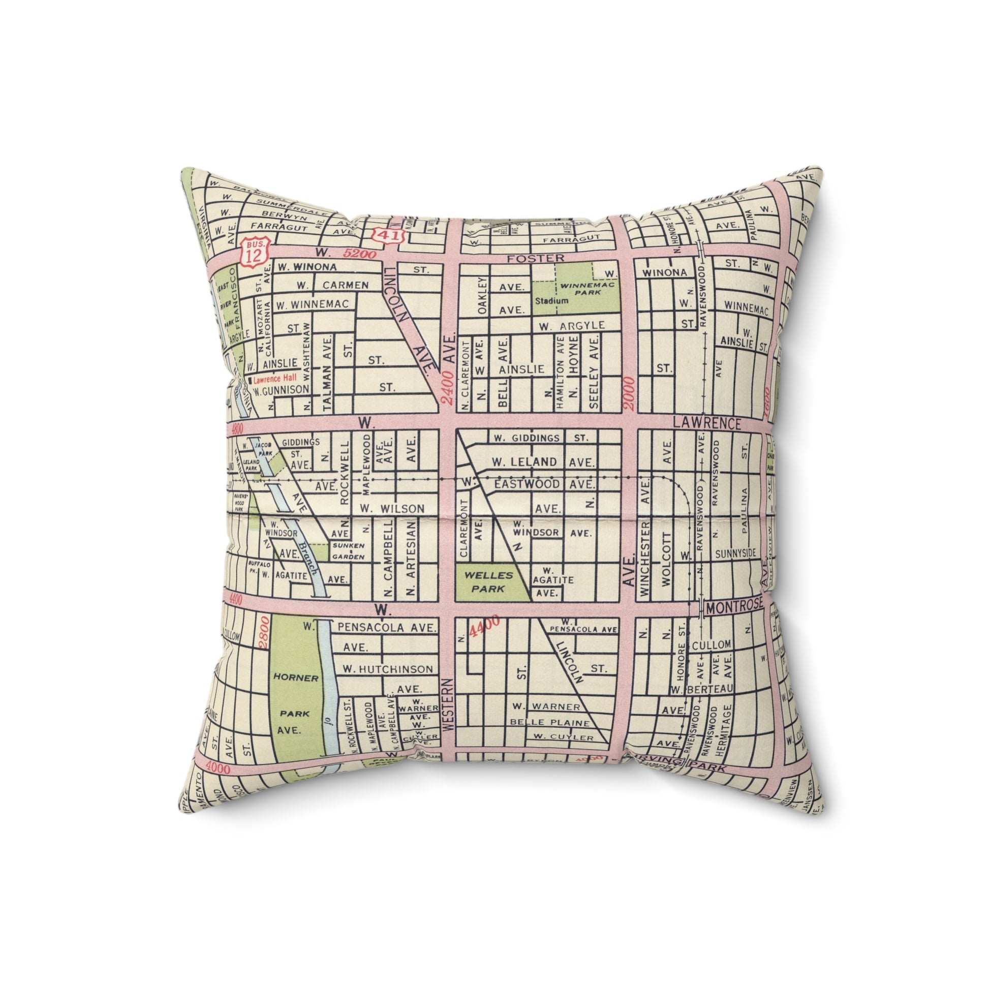 Lincoln Square Chicago vintage map pillow