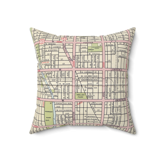 Lincoln Square Chicago vintage map pillow