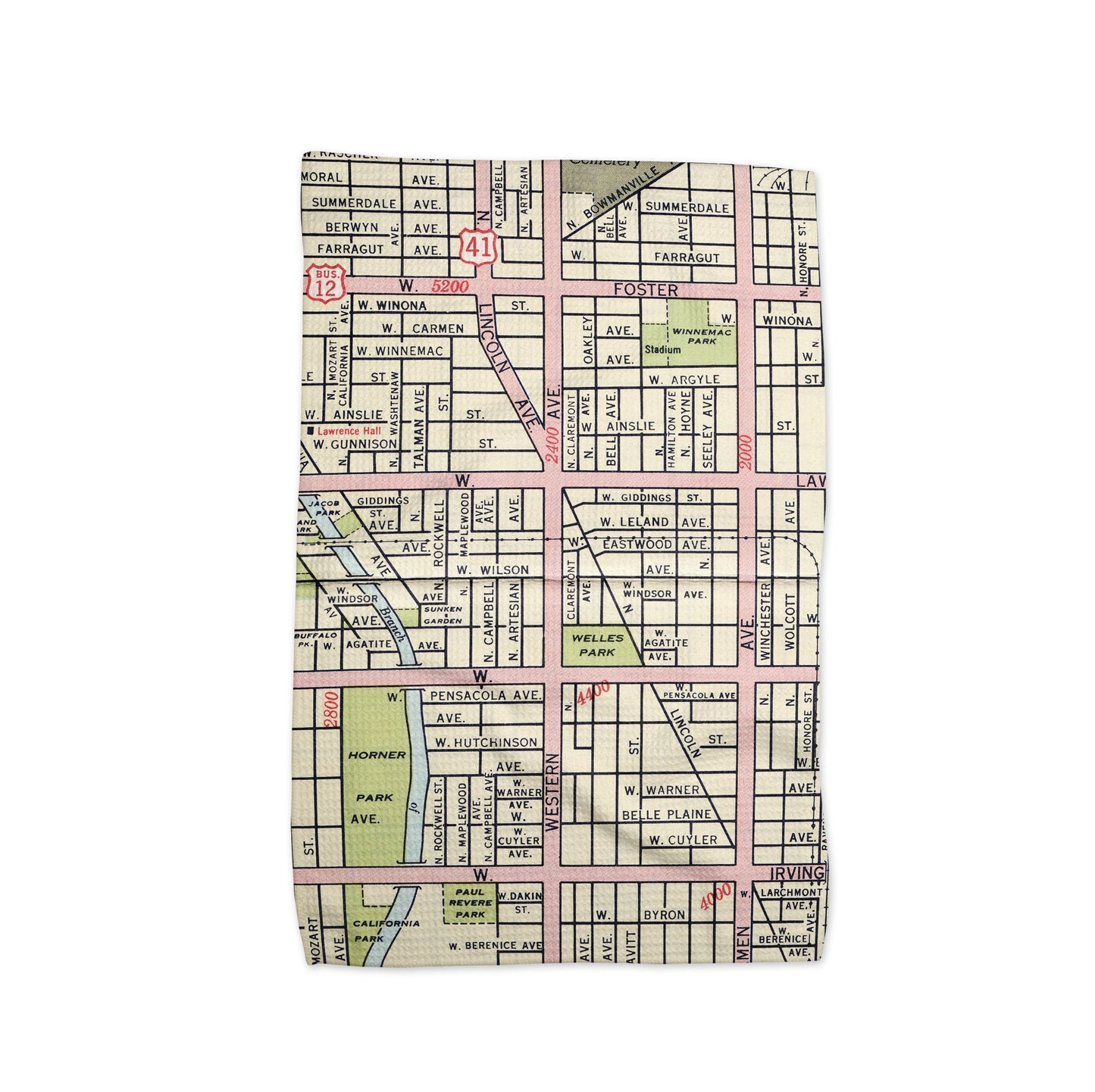 Lincoln Square Chicago Map Tea Towel | Waffle-Weave Kitchen Towel Gift