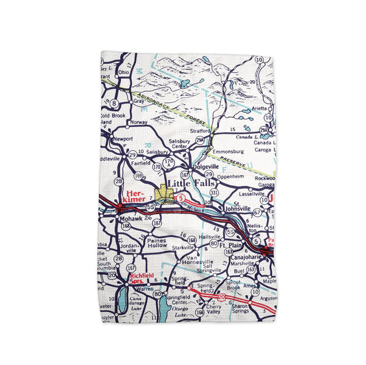 Little Falls New York Vintage Map Kitchen Towel | Herkimer County NY Gift