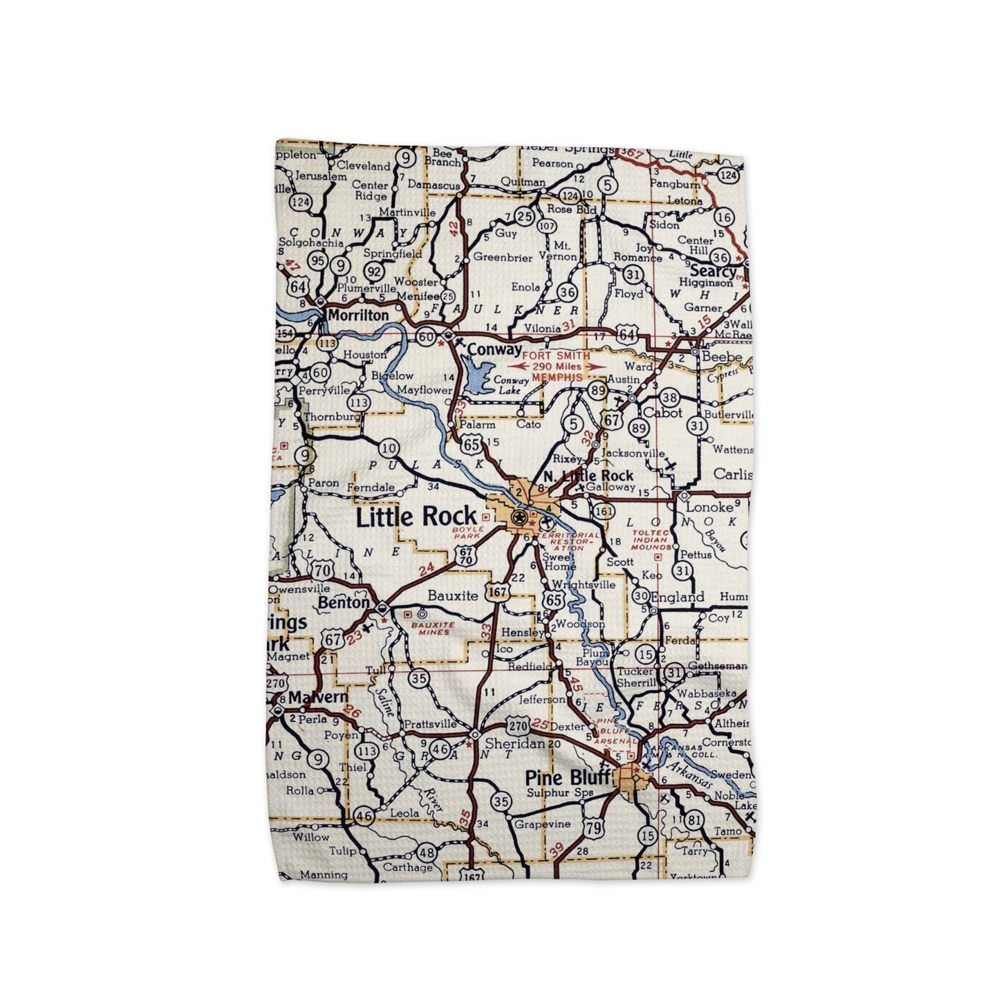Little Rock Arkansas Map Tea Towel | Waffle-Weave Kitchen Towel Gift