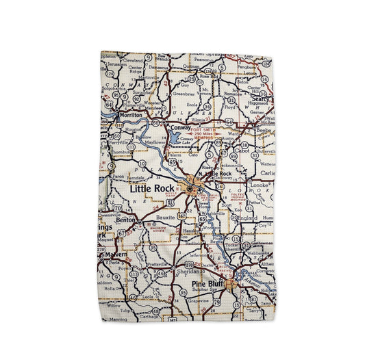 Little Rock Arkansas Map Tea Towel | Waffle-Weave Kitchen Towel Gift
