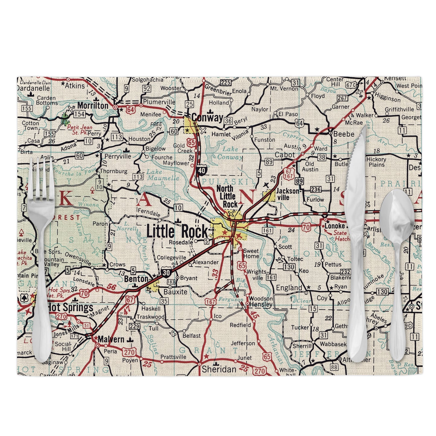 Little Rock Arkansas Vintage Map Placemats Set of 4