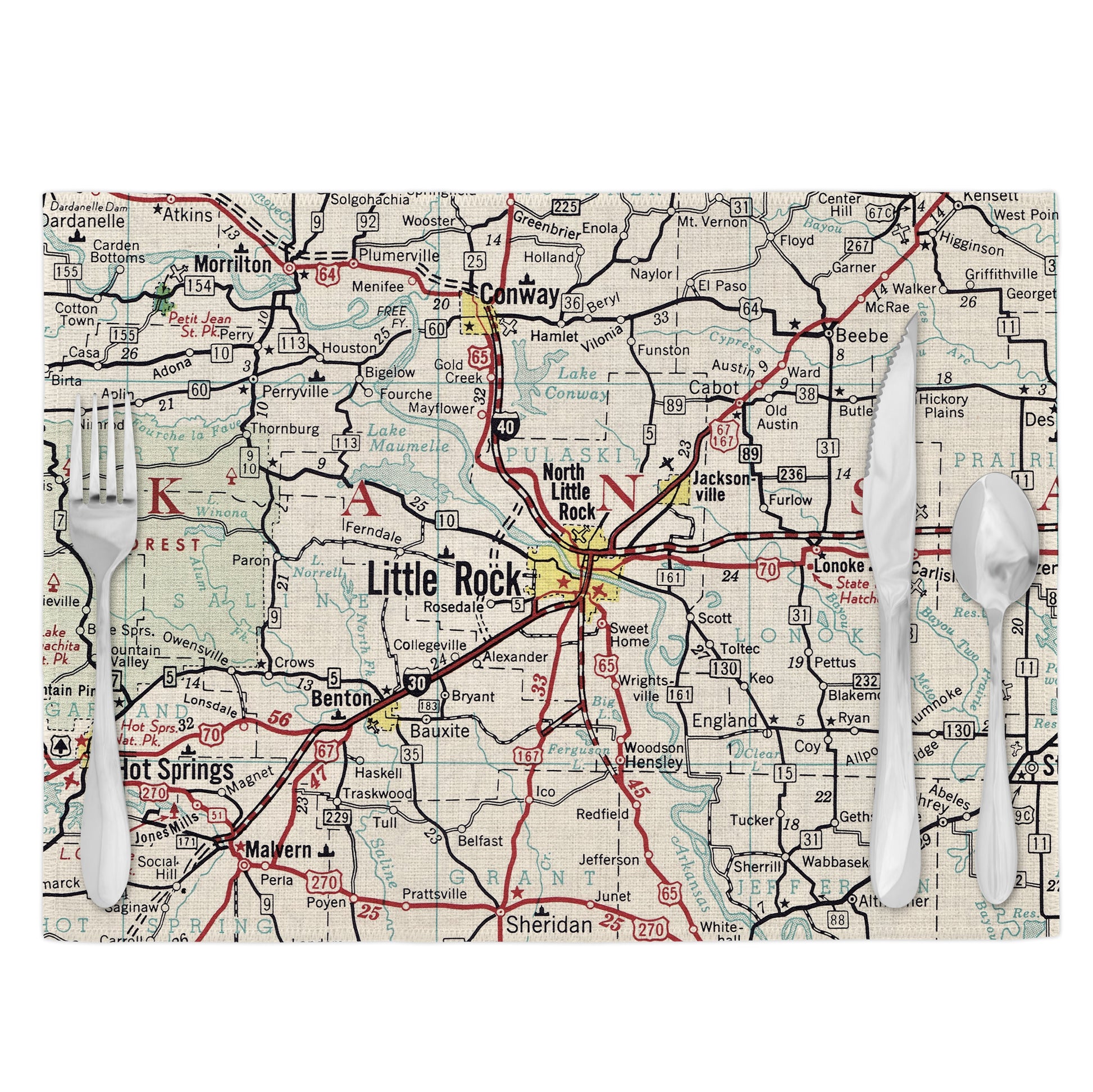 Little Rock Arkansas Vintage Map Placemats Set of 4