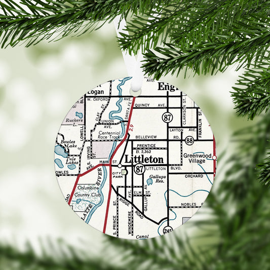 Littleton Colorado Vintage Map Ornament