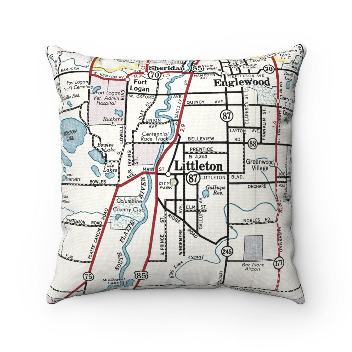 Littletown Colorado vintage map pillow