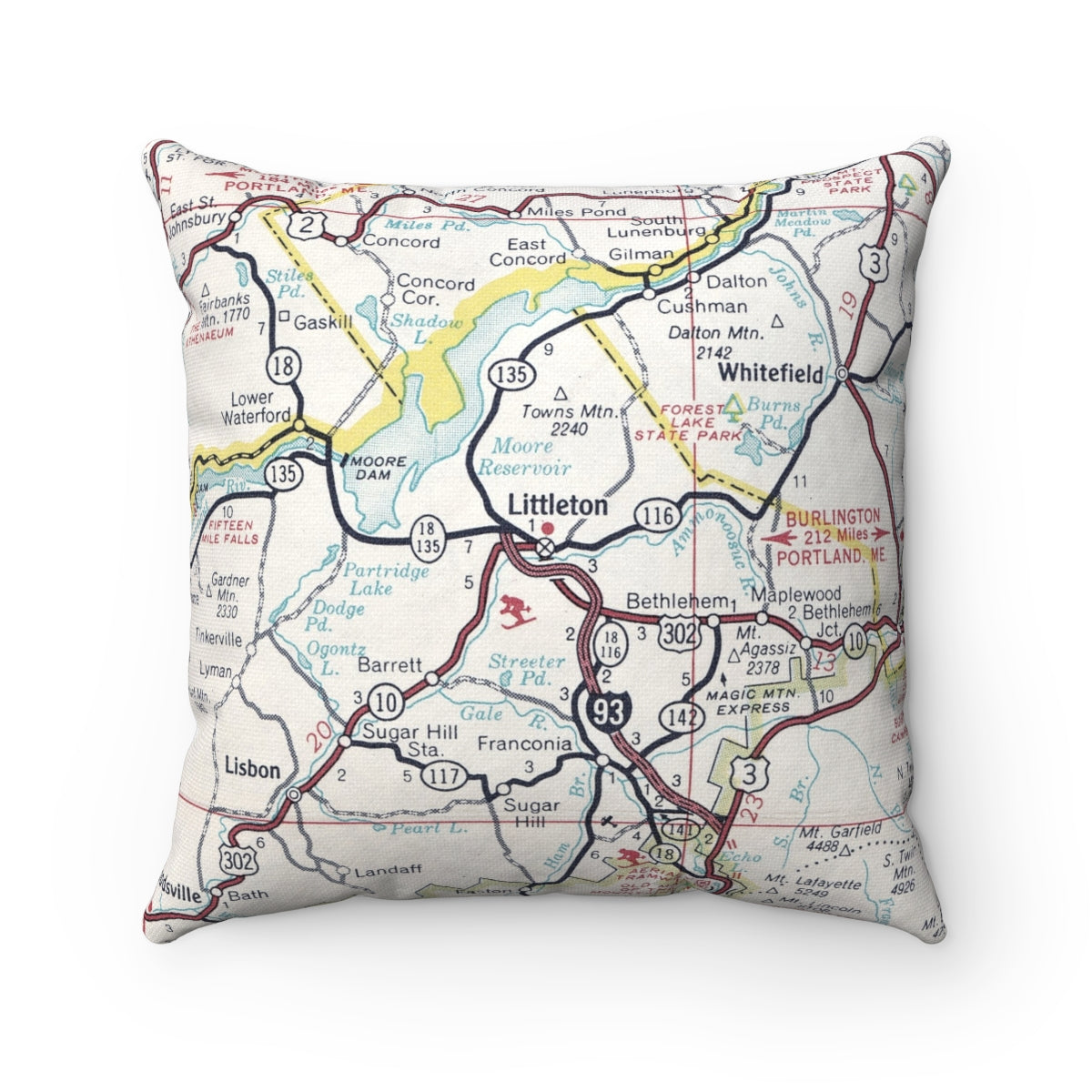 Littleton New Hampshire vintage map pillow