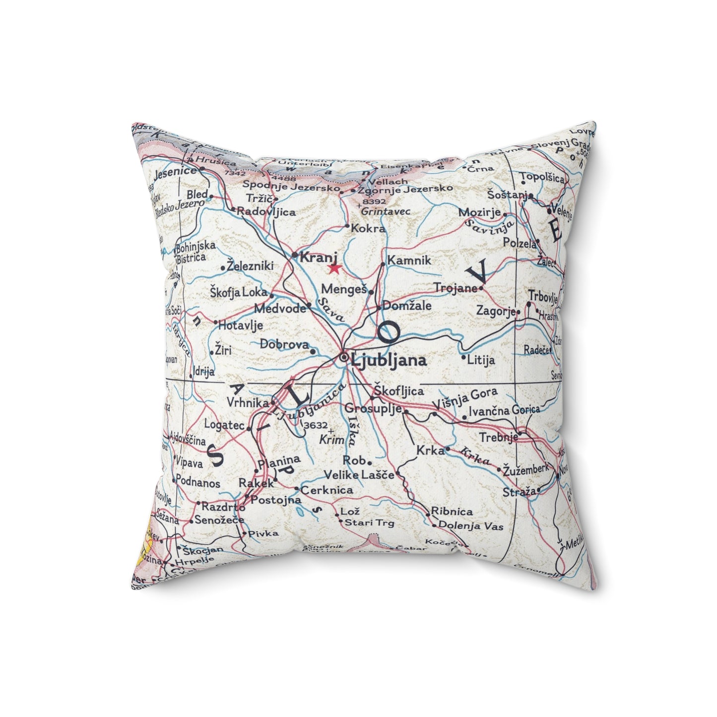Ljubljana Slovenia vintage map pillow