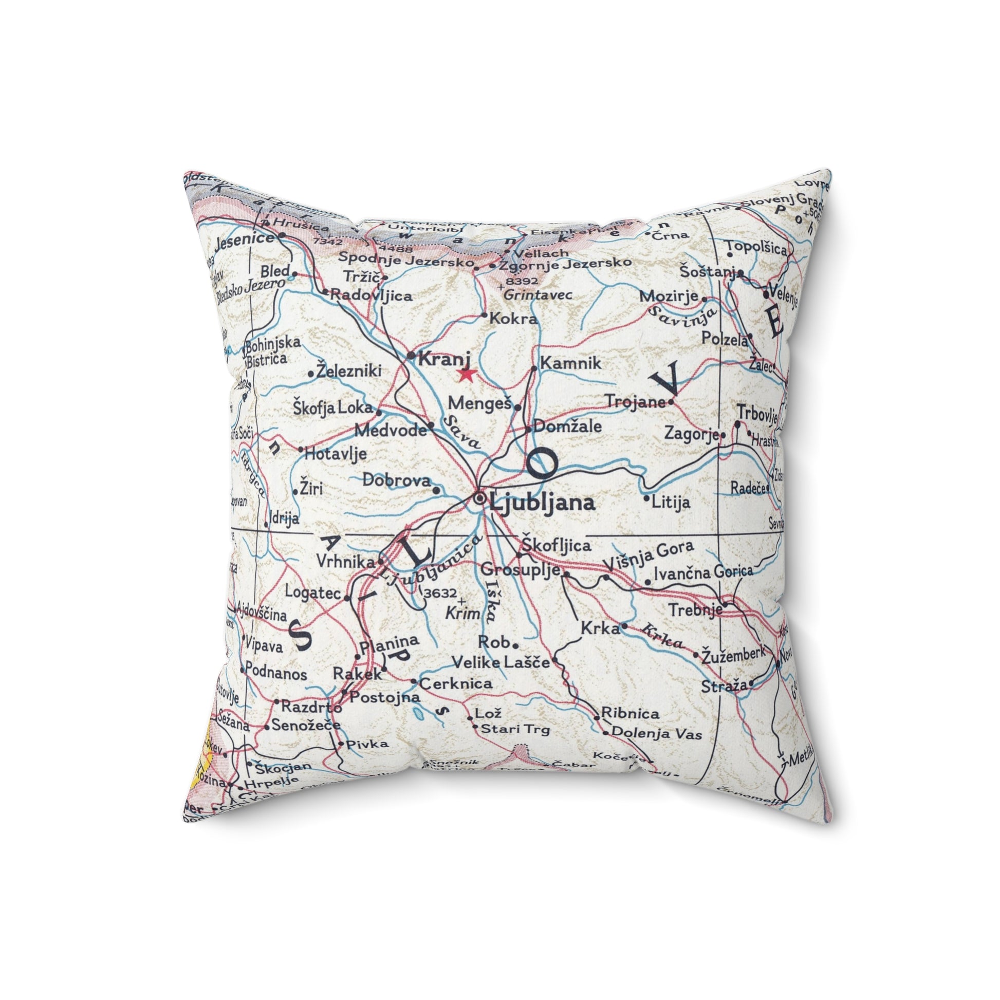 Ljubljana Slovenia vintage map pillow