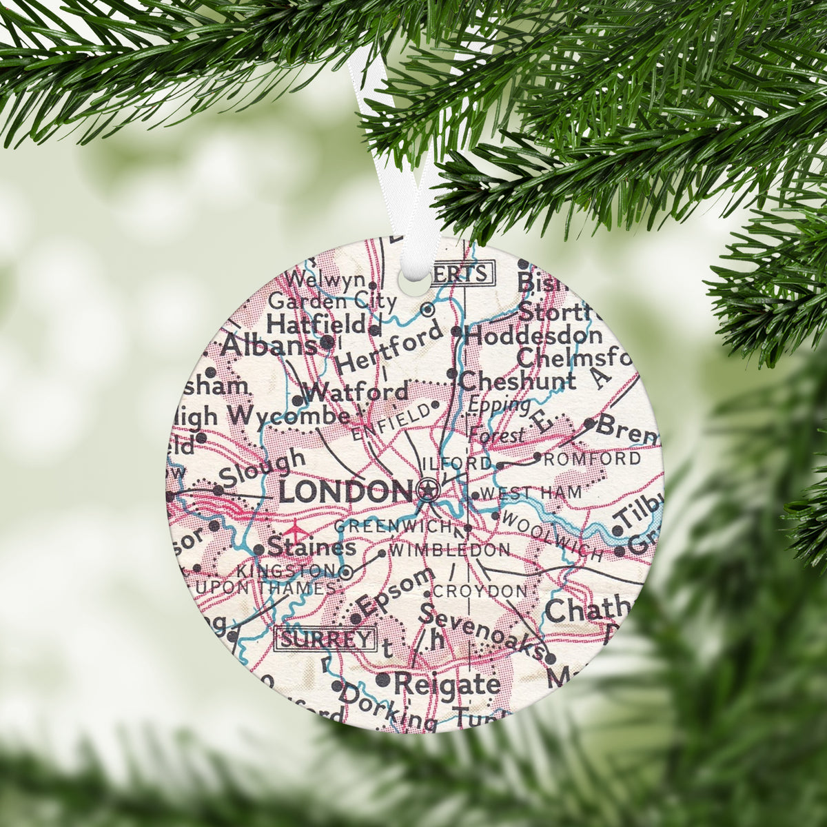 London Vintage Map Christmas Ornament | Travel Gift