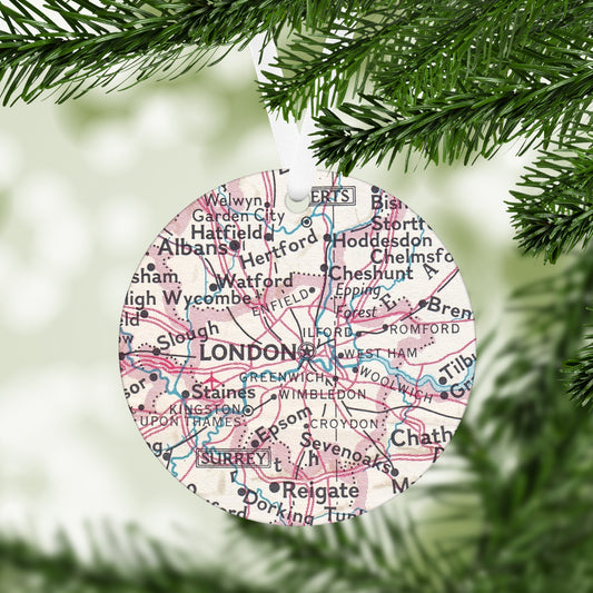 London Vintage Map Ornament | London Travel Christmas Ornament