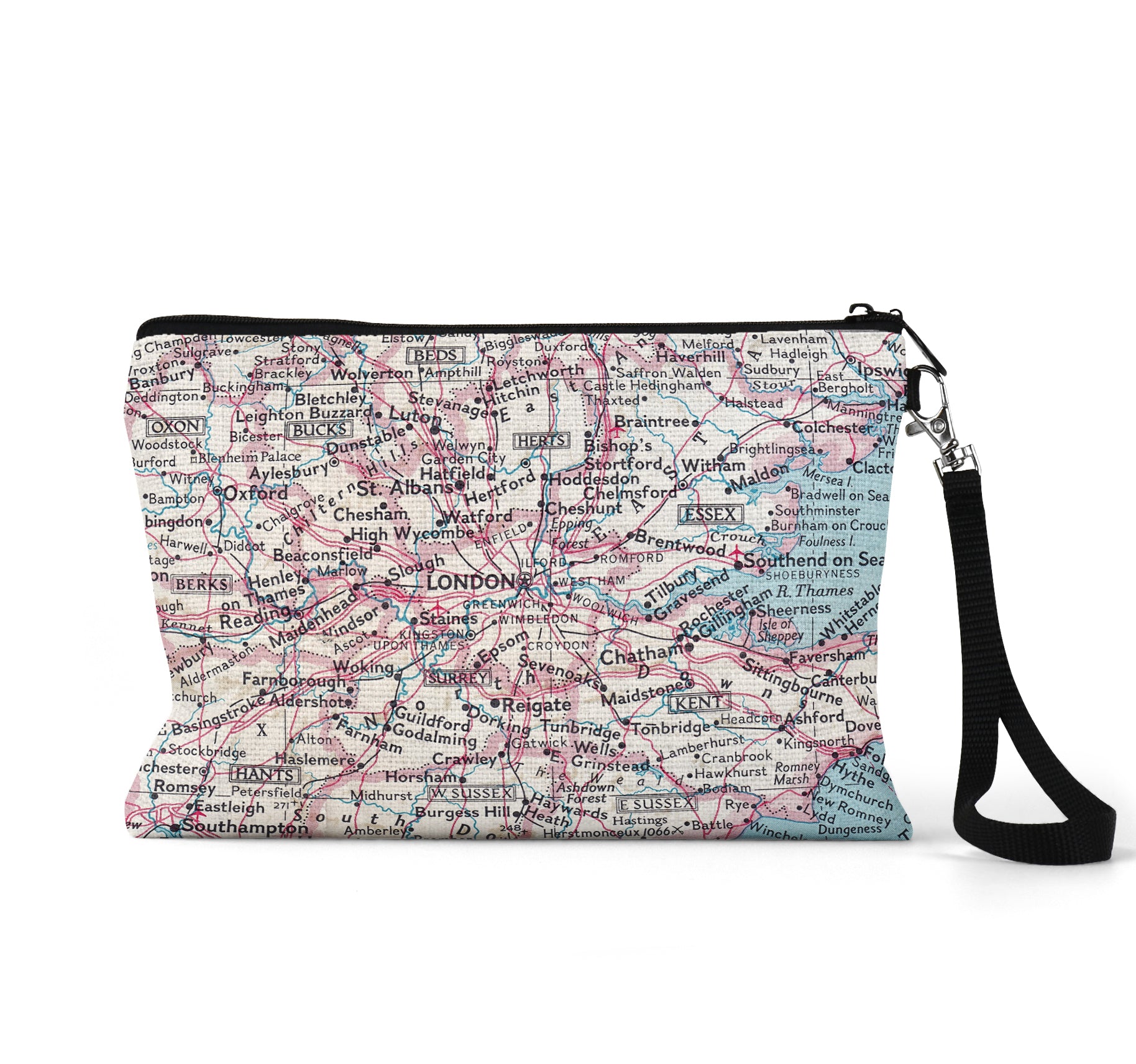 London England map wristlet travel pouch