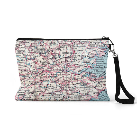 London England map wristlet travel pouch