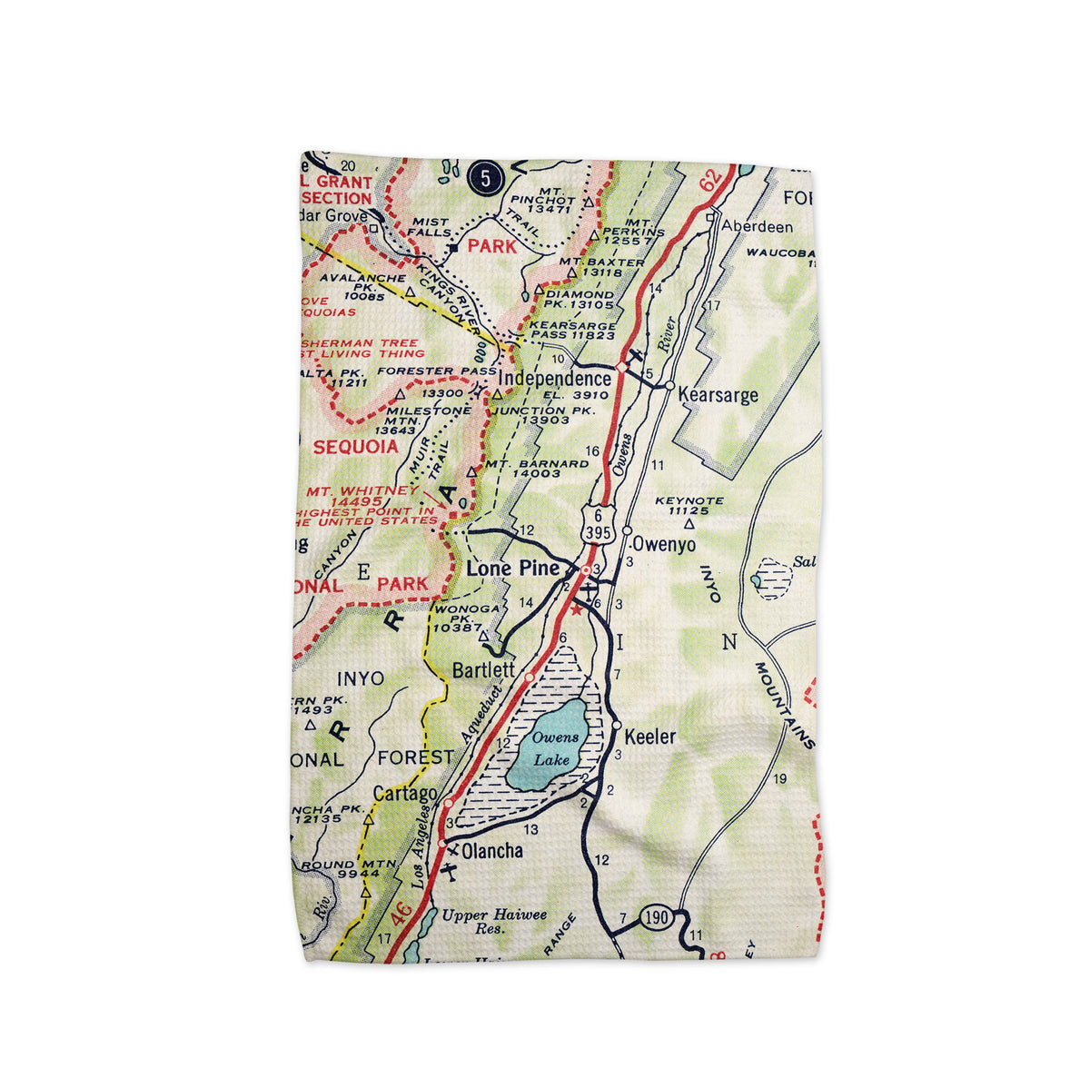 Lone Pine California Map Tea Towel | Waffle-Weave Kitchen Towel Gift