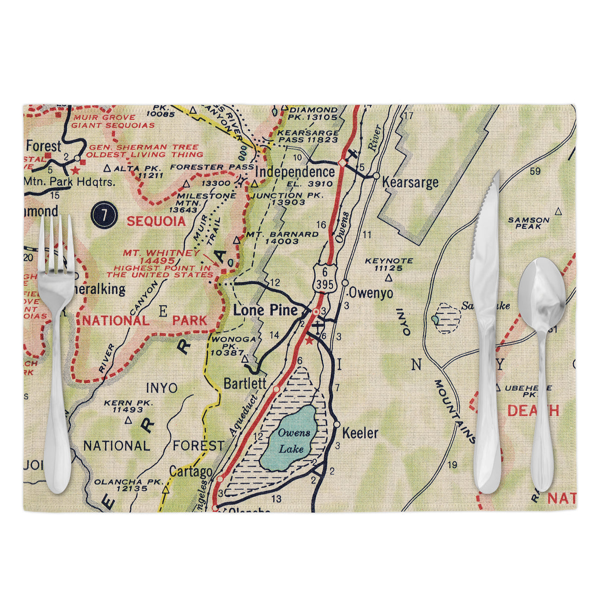 Lone Pine California Vintage Map Placemats | Lone Pine California Set of 4 Table Placemats
