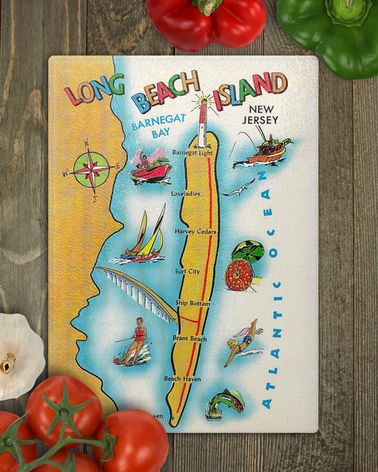 Long Beach Island Map Cutting Board | Vintage LBI Kitchen Decor | Coastal New Jersey Functional Art