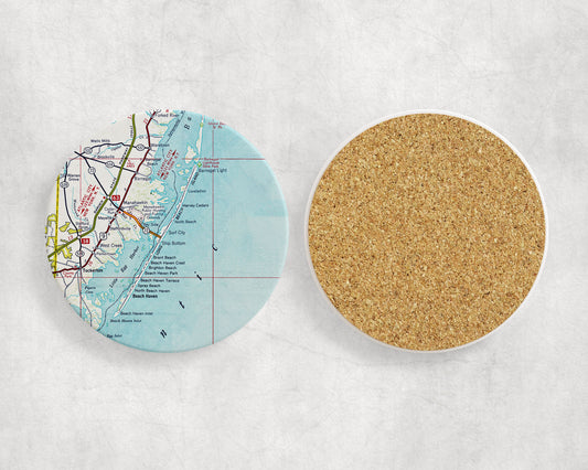 Long Beach Island New Jersey vintage map ceramic coaster with cork backing