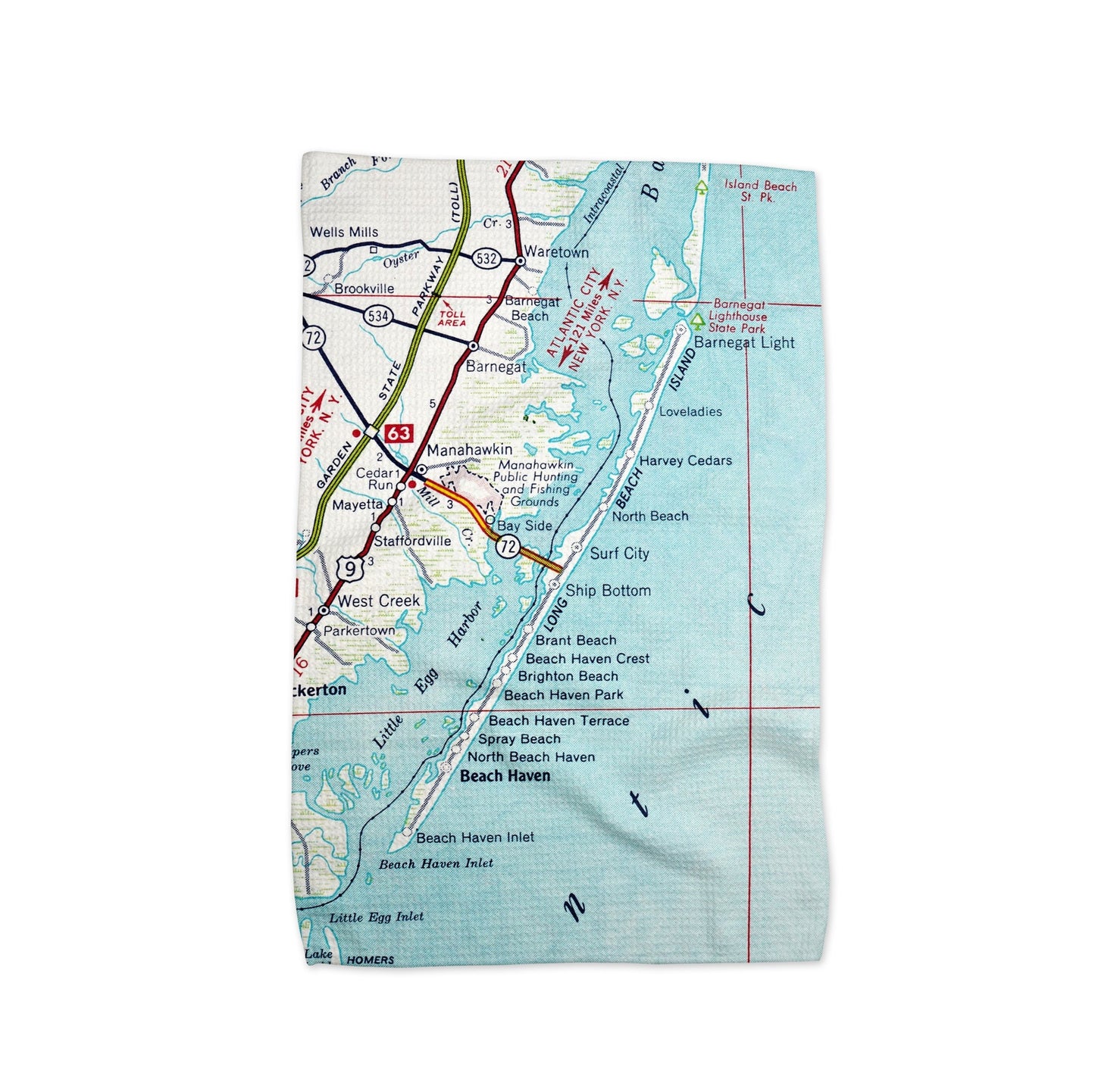 Long Beach Island New Jersey Map Tea Towel | Waffle-Weave Kitchen Towel Gift
