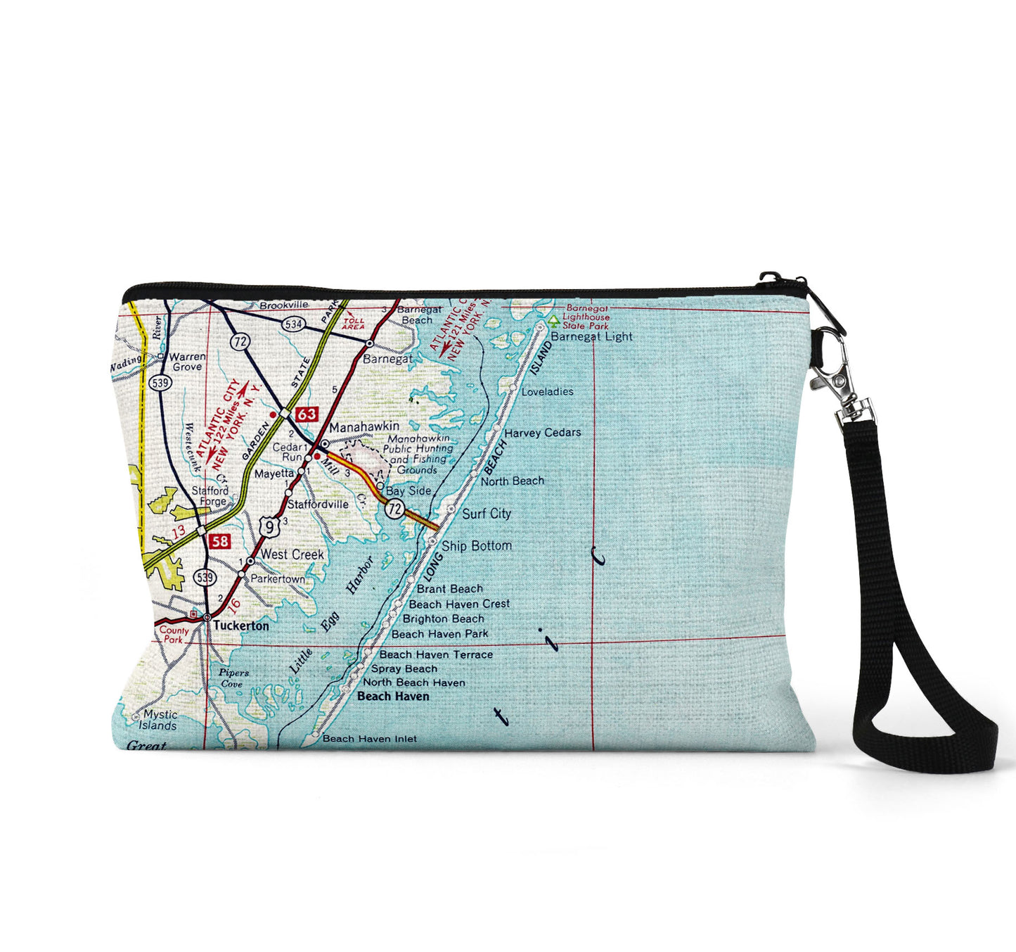 Long Beach Island New Jersey Map Travel Pouch Wristlet