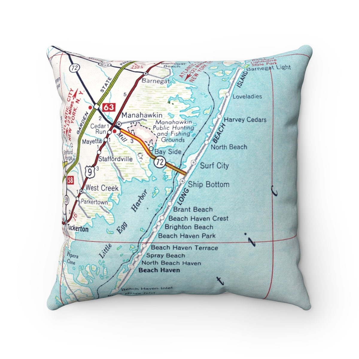 Long Beach Island New Jersey vintage map pillow