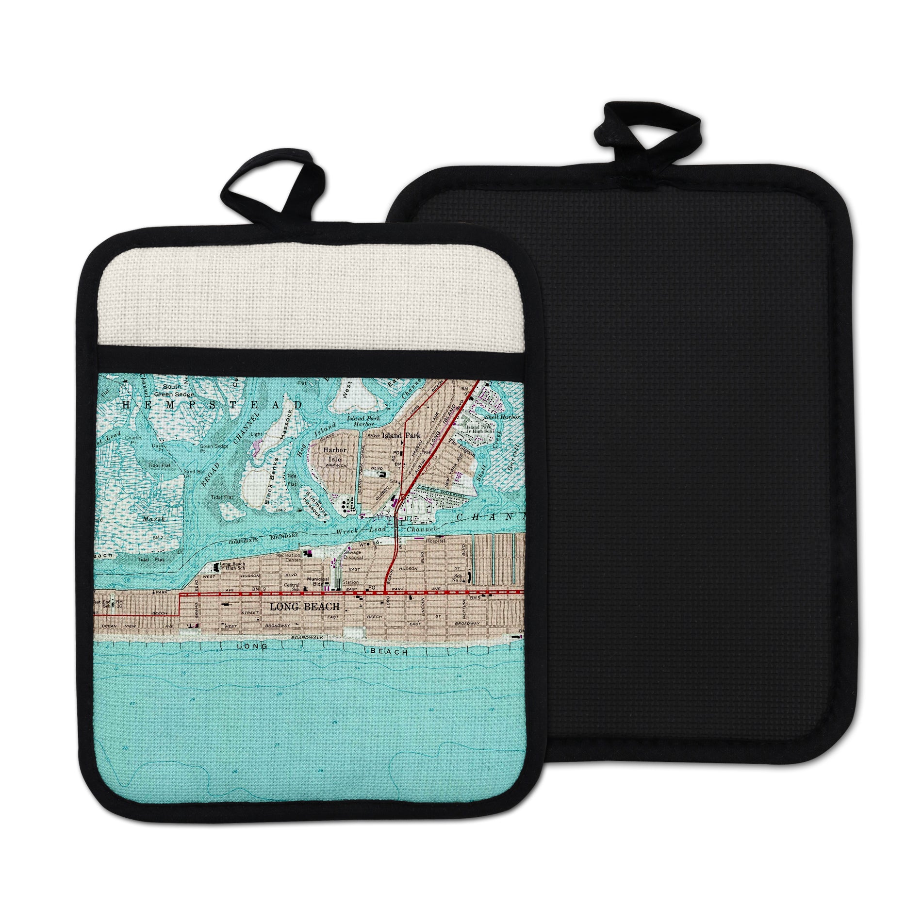 Long Beach Island New York vintage map hot pad kitchen decor