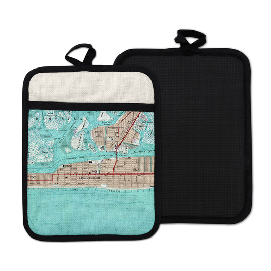 Long Beach Island New York vintage map hot pad kitchen decor