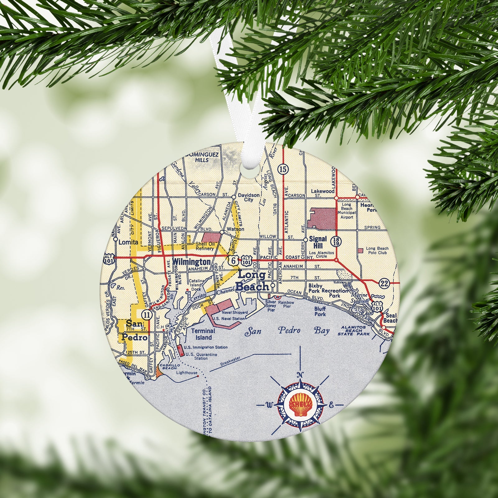 Long Beach California Vintage Map Ornament