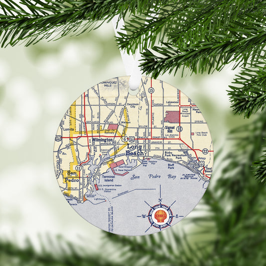 Long Beach California Vintage Map Ornament