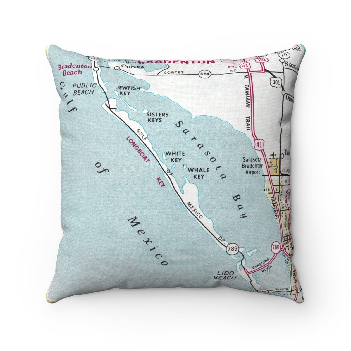 Long Boat Key Florida vintage map pillow