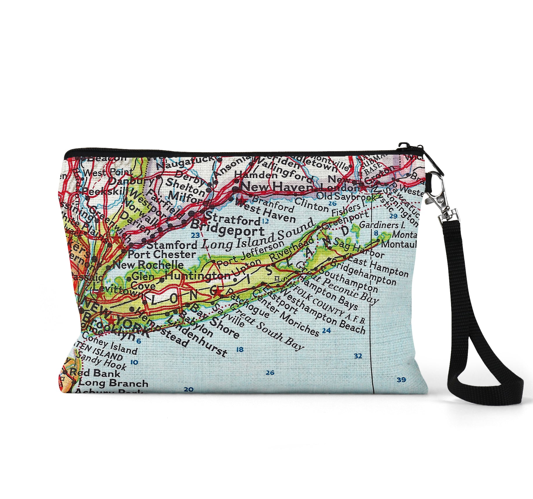 Long Island New York map wristlet travel pouch