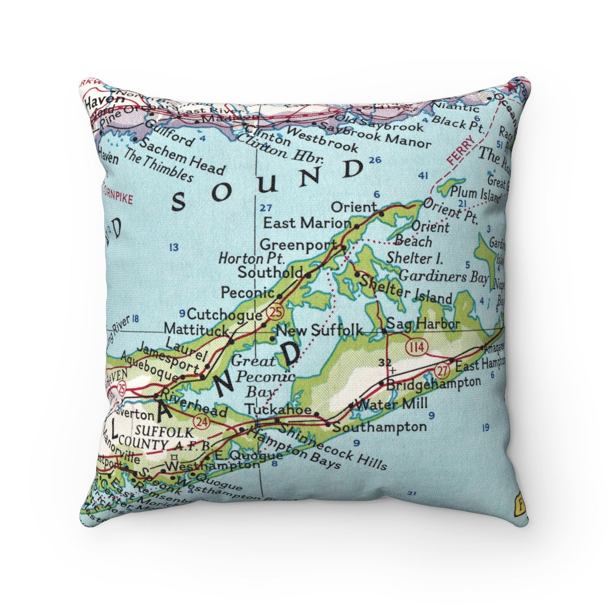 North Fork Long Island vintage map pillow