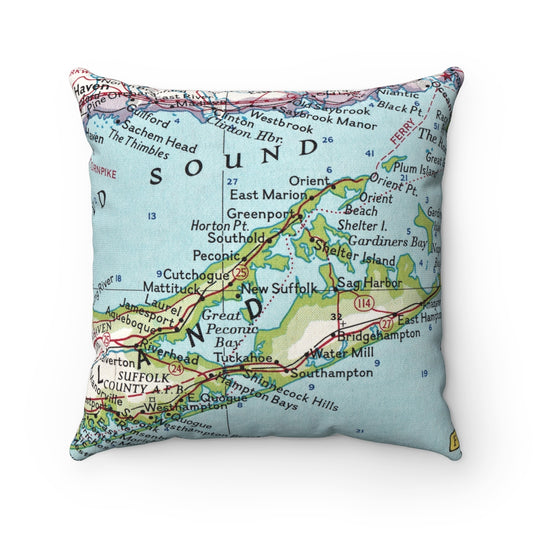 North Fork Long Island vintage map pillow