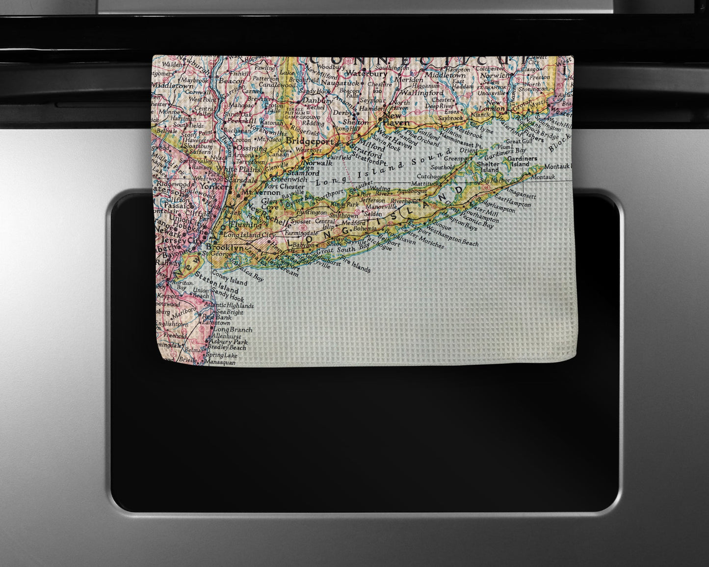 Long Island New York Map Tea Towel | Waffle-Weave Kitchen Towel Gift