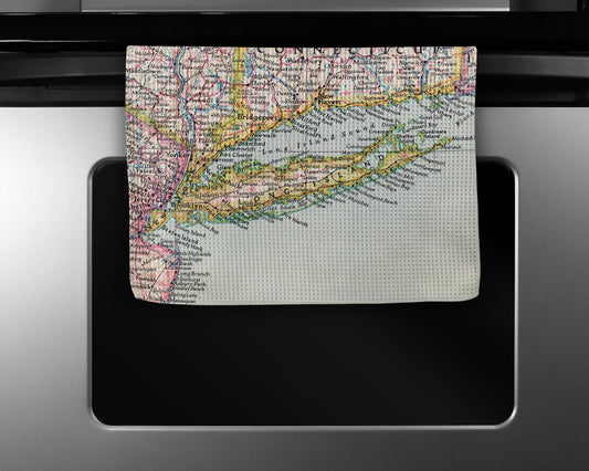 Long Island New York Map Tea Towel | Waffle-Weave Kitchen Towel Gift
