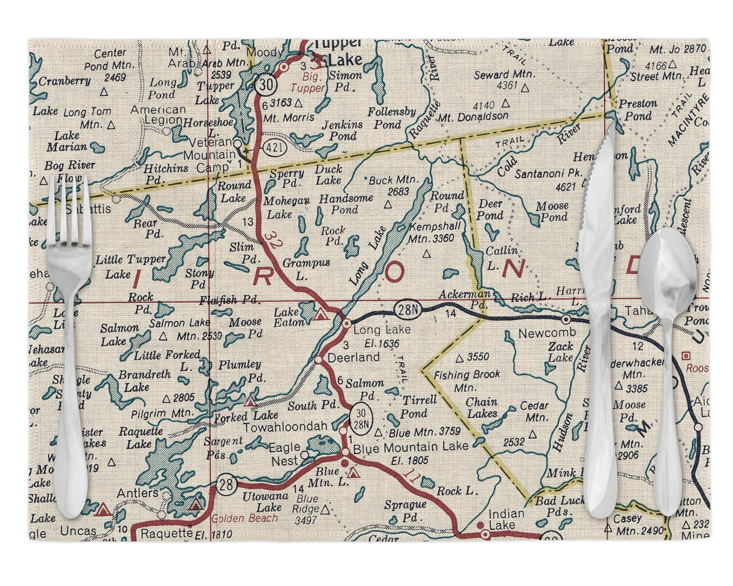 Long Lake New York Vintage Map Placemats Set of 4