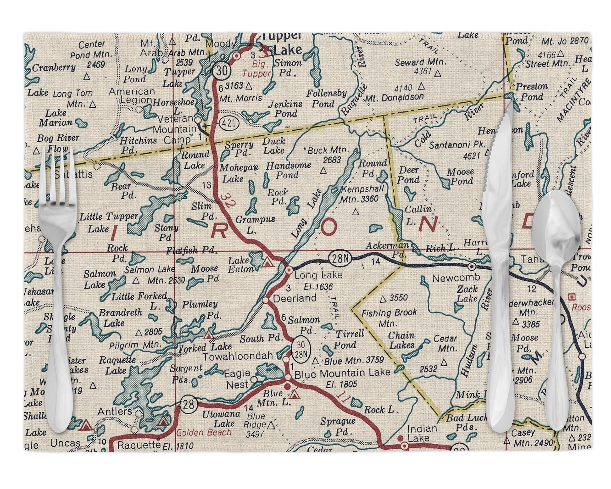 Long Lake New York Vintage Map Placemats Set of 4