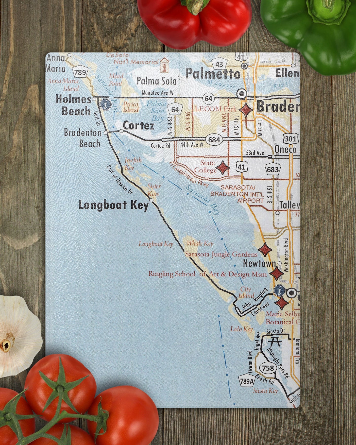 Longboat Key Florida Map Cutting Board | Travel Gift | Kitchen Decor