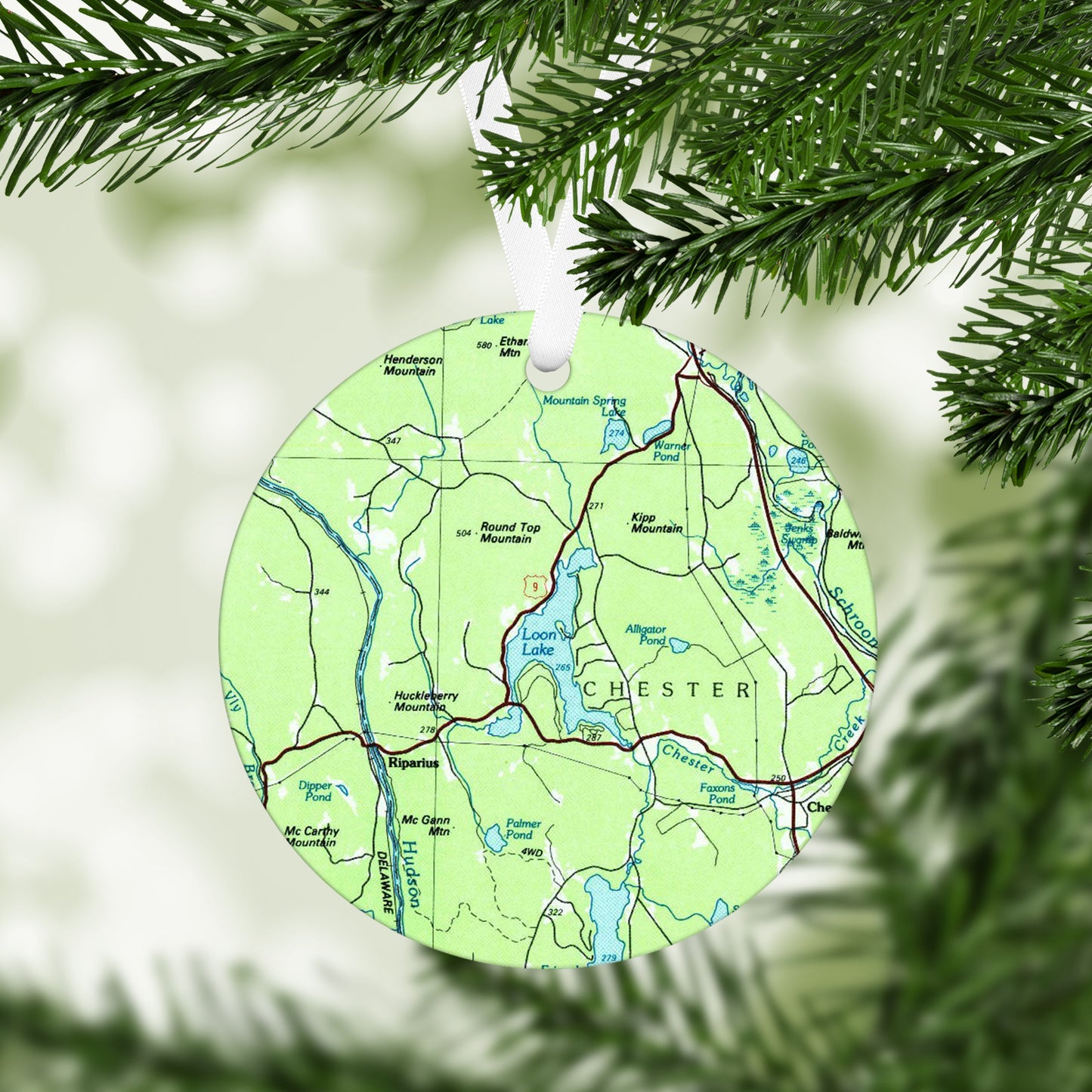Loon Lake New York Vintage Map Ornament