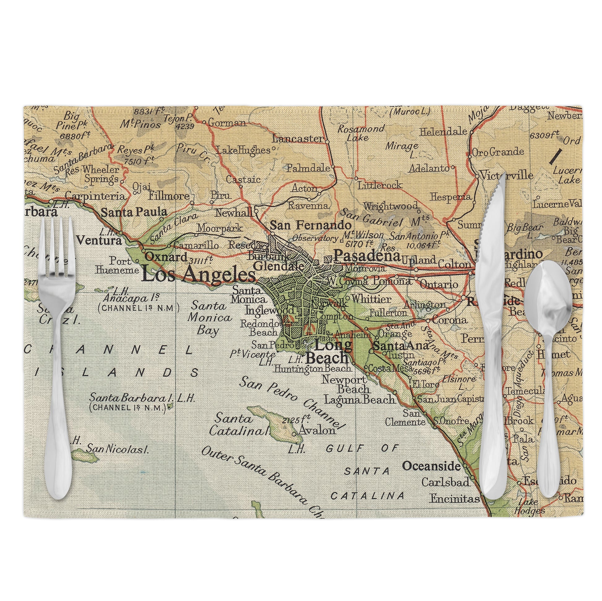 Los Angeles California Vintage Map Placemats Set of 4