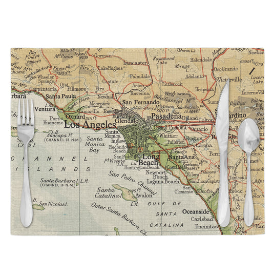 Los Angeles California Vintage Map Placemats Set of 4