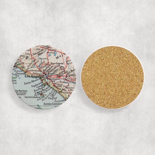Los Angeles California Map Coasters | Set of 4 Vintage Los Angeles California Drink Coasters | Travel-Inspired Home Decor