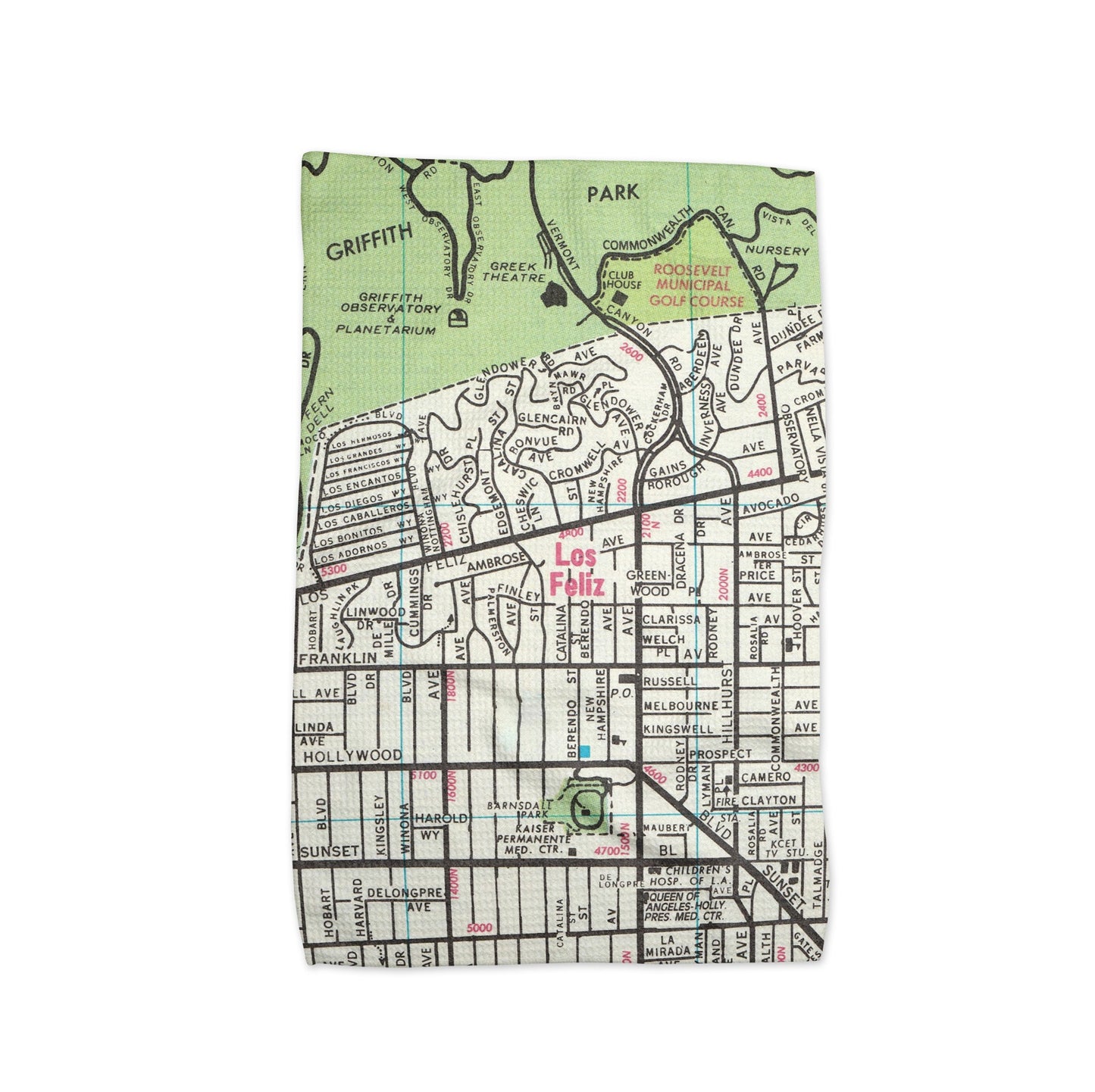 Los Feliz California Map Tea Towel | Waffle-Weave Kitchen Towel Gift
