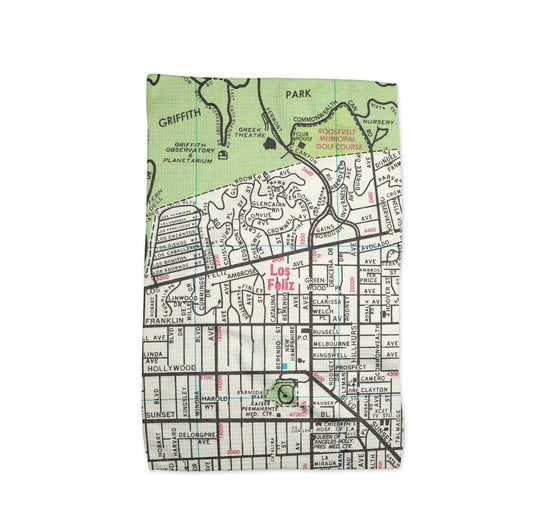 Los Feliz California Map Tea Towel | Waffle-Weave Kitchen Towel Gift